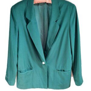 Silk Collection Womens Silk Single Breasted One-Button Blazer Jacket Small Green